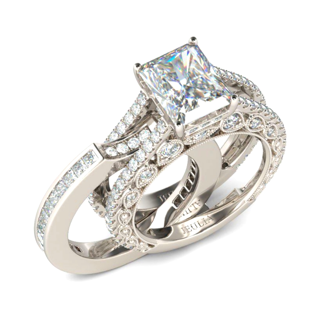 EULIA 3PC PRINCESS CUT STERLING SILVER RING SET